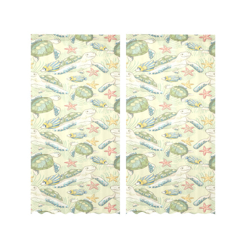 Hand drawn sea turtle fish pattern Gauze Curtain