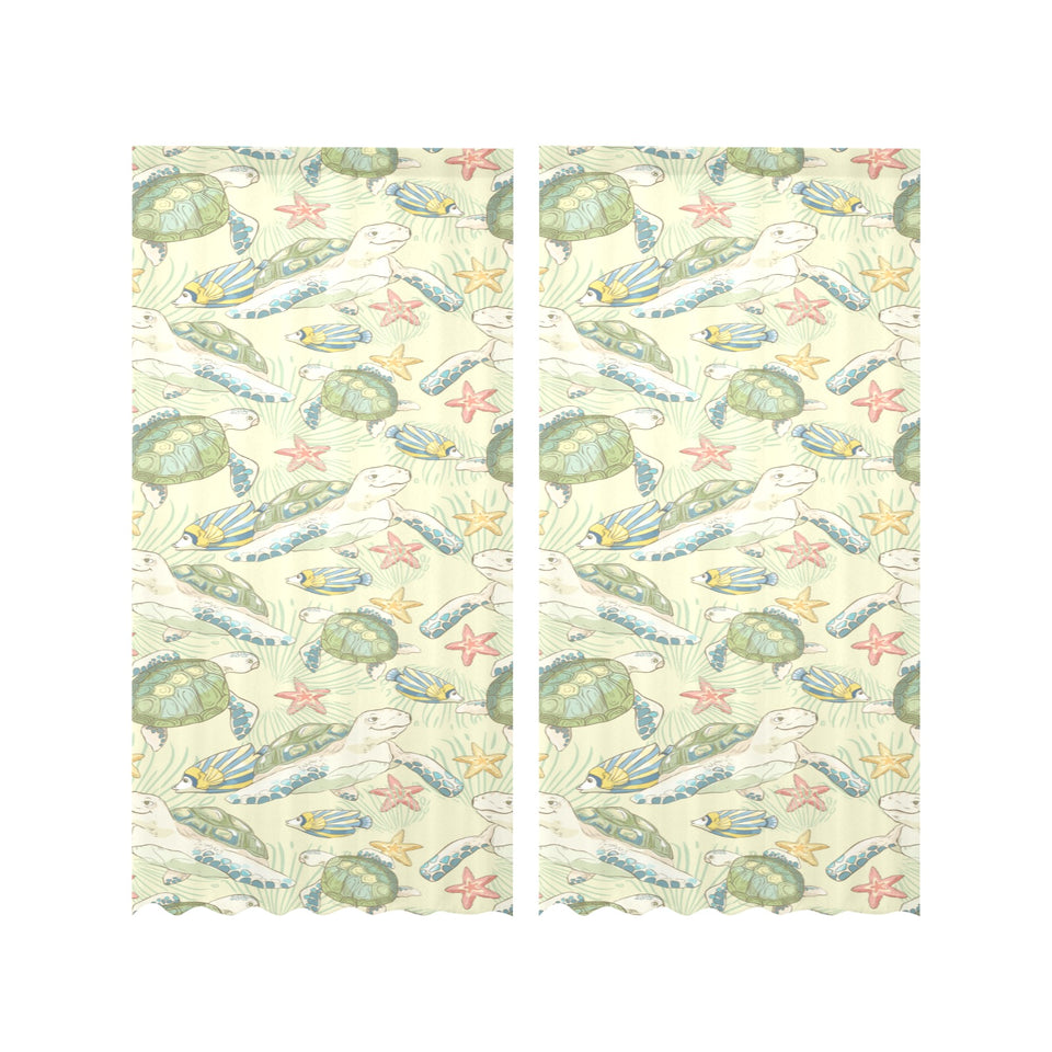 Hand drawn sea turtle fish pattern Gauze Curtain