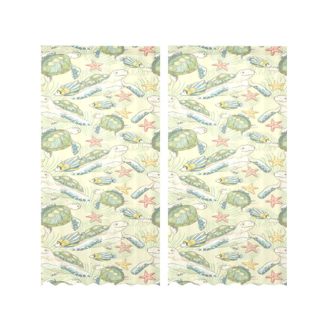 Hand drawn sea turtle fish pattern Gauze Curtain