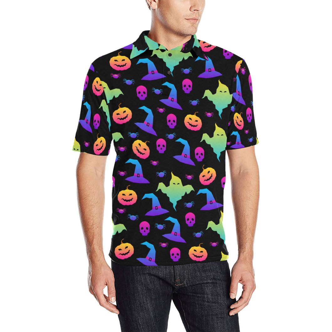 Colorful halloween background Men's All Over Print Polo Shirt