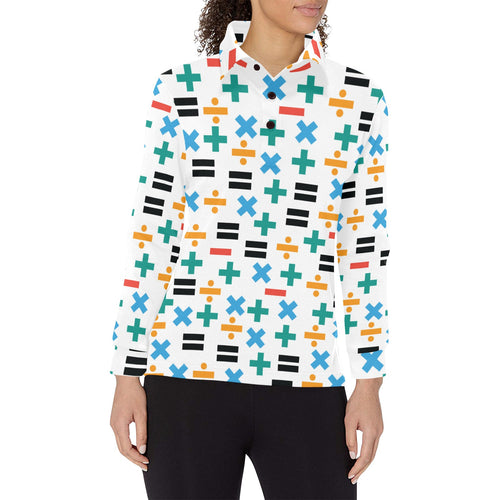 Math Pattern Print Design 05 Women's Long Sleeve Polo Shirt
