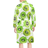 Watercolor kiwi pattern Men's Long Sleeve Belted Night Robe