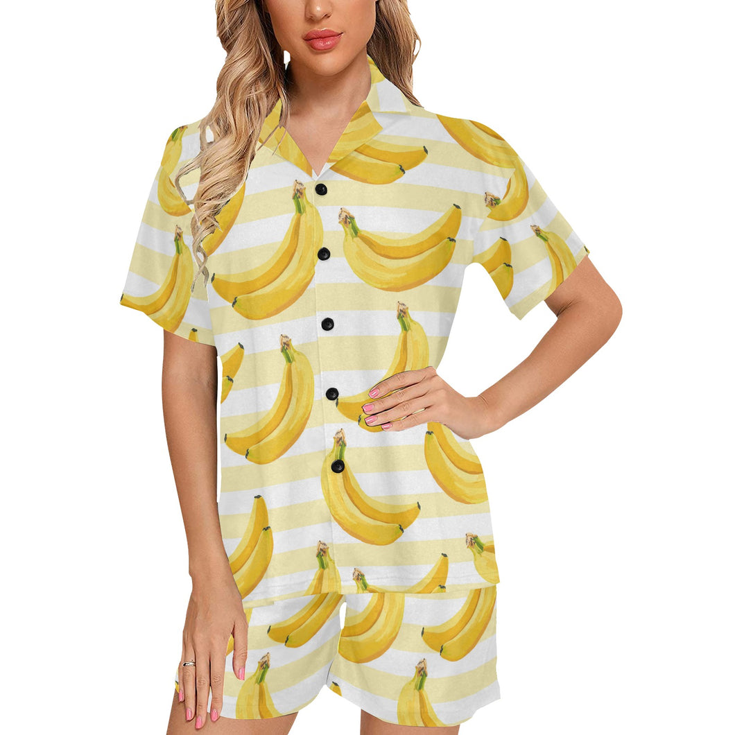 Banana pattern blackground Women's V-Neck Short Pajama Set
