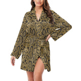 Snake skin pattern Women's Long Sleeve Belted Night Robe