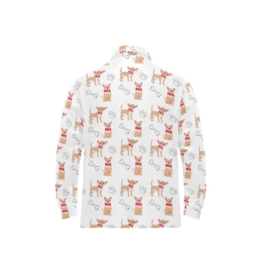 Chihuahua bone paw pattern Men's Long Sleeve Polo Shirt