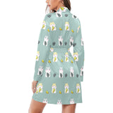 Cute hamster cheese pattern Women's Long Sleeve Belted Night Robe