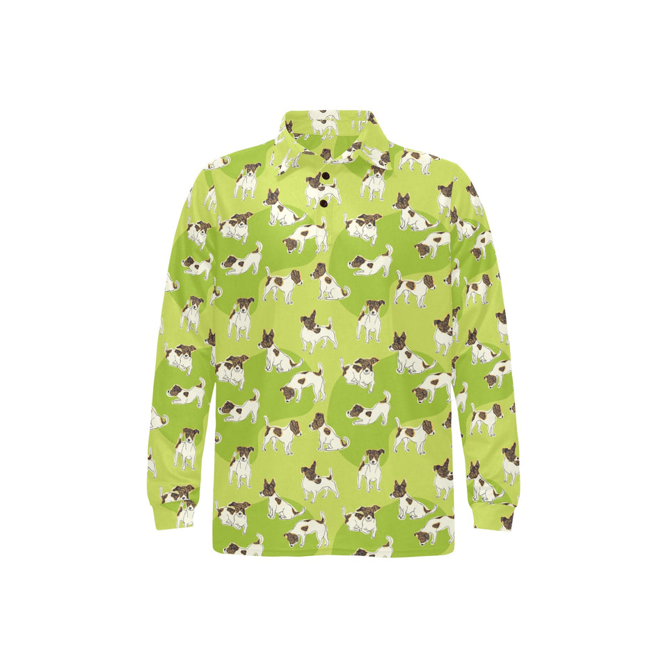 Jack Russel Pattern Print Design 01 Men's Long Sleeve Polo Shirt