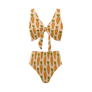 Carrot Pattern Print Design 04 Chest Bowknot High Waisted Bikini Swimsuit