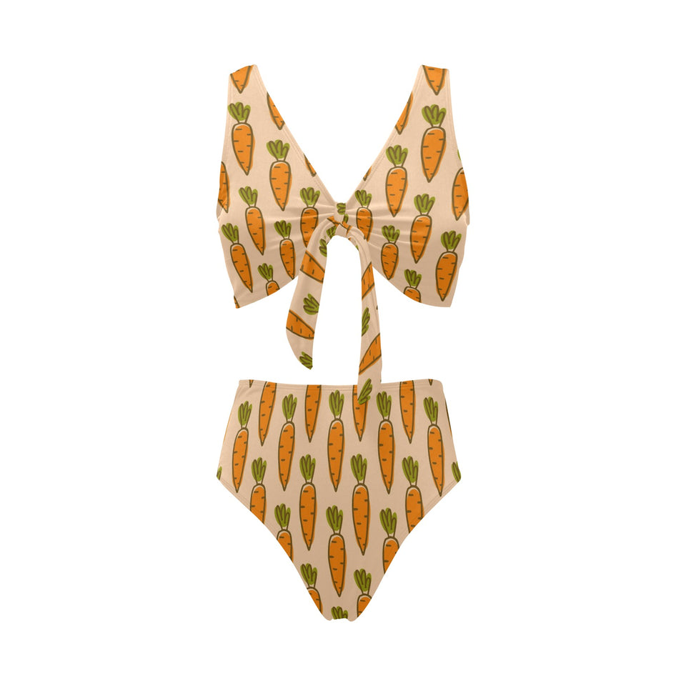 Carrot Pattern Print Design 04 Chest Bowknot High Waisted Bikini Swimsuit