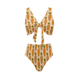 Carrot Pattern Print Design 04 Chest Bowknot High Waisted Bikini Swimsuit
