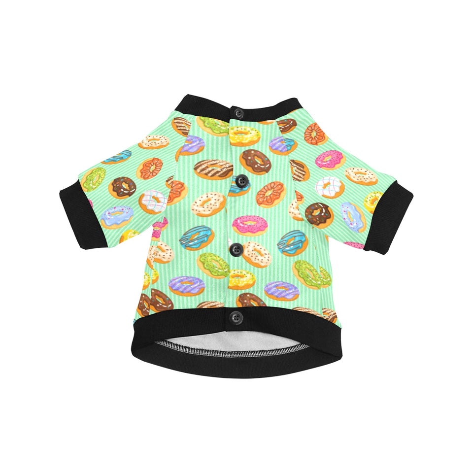 Colorful donut pattern green background All Over Print Pet Dog Round Neck Fuzzy Shirt