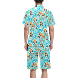 Cute sea otters fishe sea urchin pattern Men's V-Neck Short Pajama Set