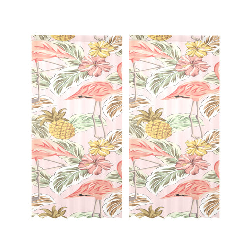 Pink flamingo birds pineapples hibiscus flower pat Gauze Curtain