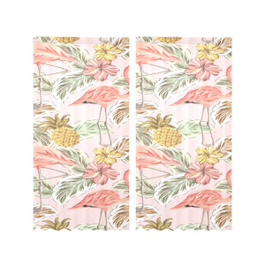 Pink flamingo birds pineapples hibiscus flower pat Gauze Curtain