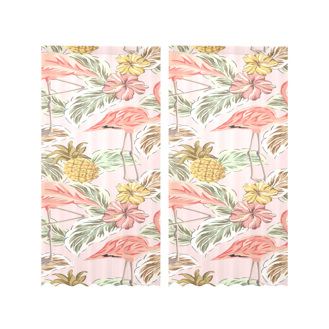 Pink flamingo birds pineapples hibiscus flower pat Gauze Curtain