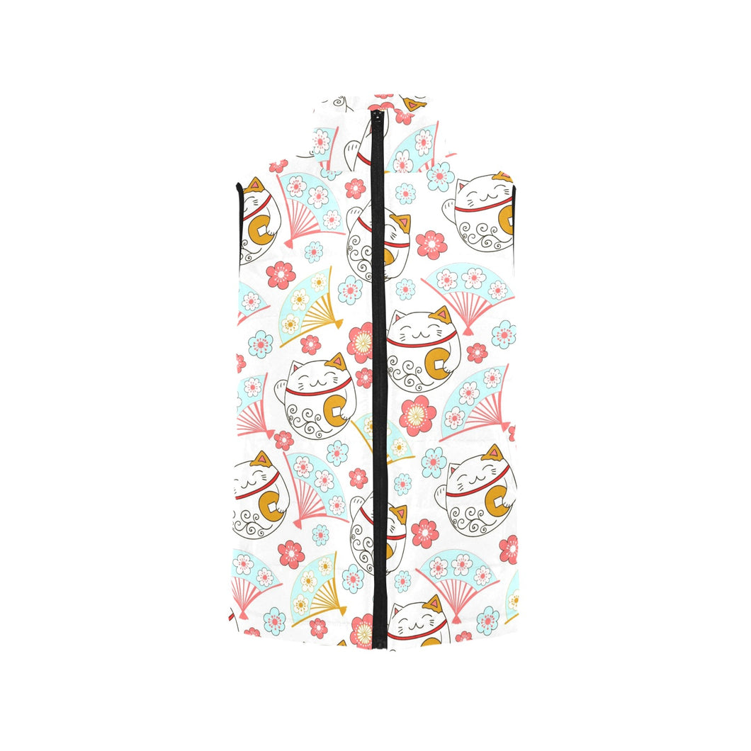 Maneki neko cat fan sakura Men's Padded Vest