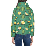 Durian pattern green background Women's Padded Hooded Jacket