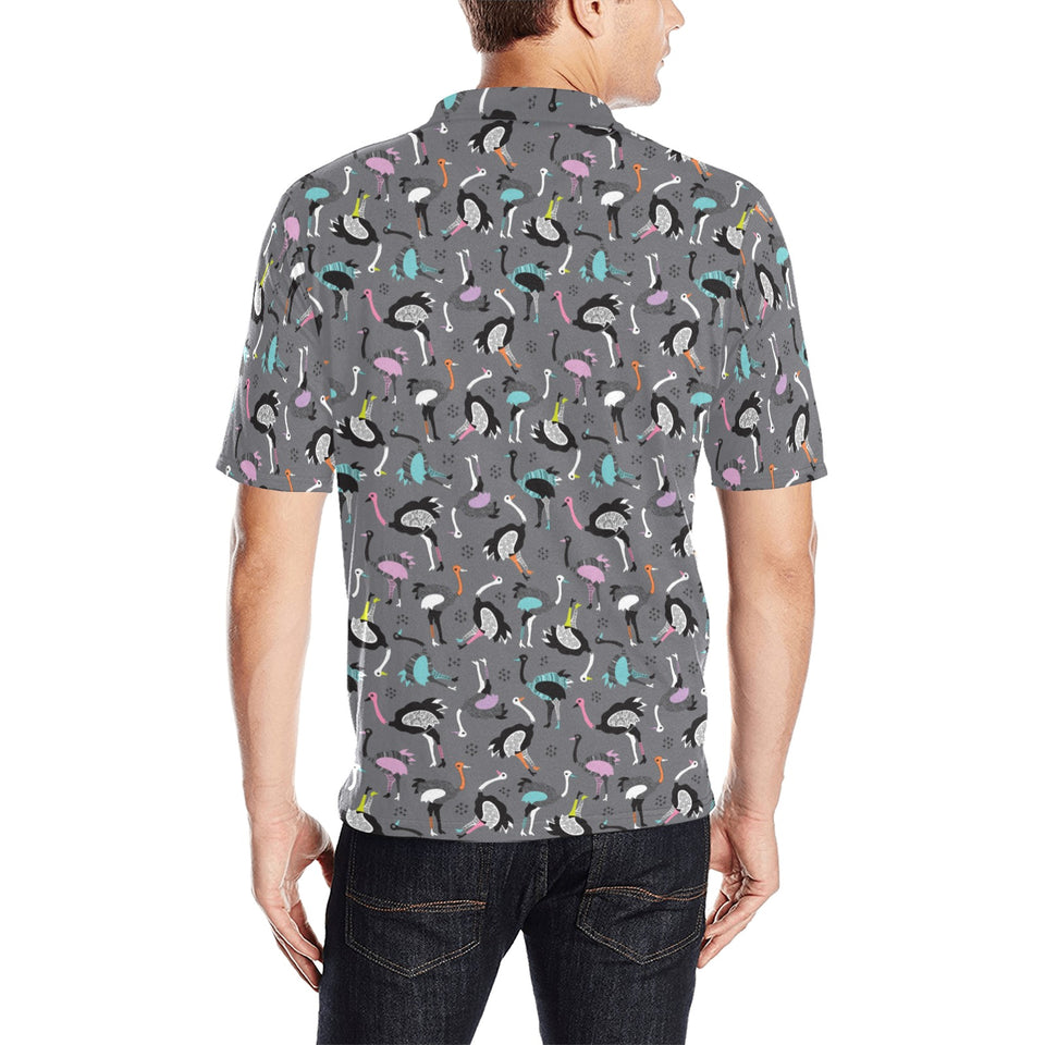 Ostrich Pattern Print Design 01 Men's All Over Print Polo Shirt