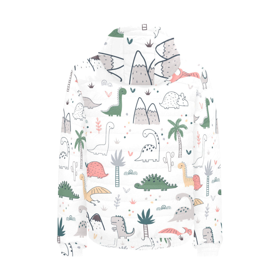 Cute cartoon dinosaurs tree pattern Men's Padded Hooded Jacket