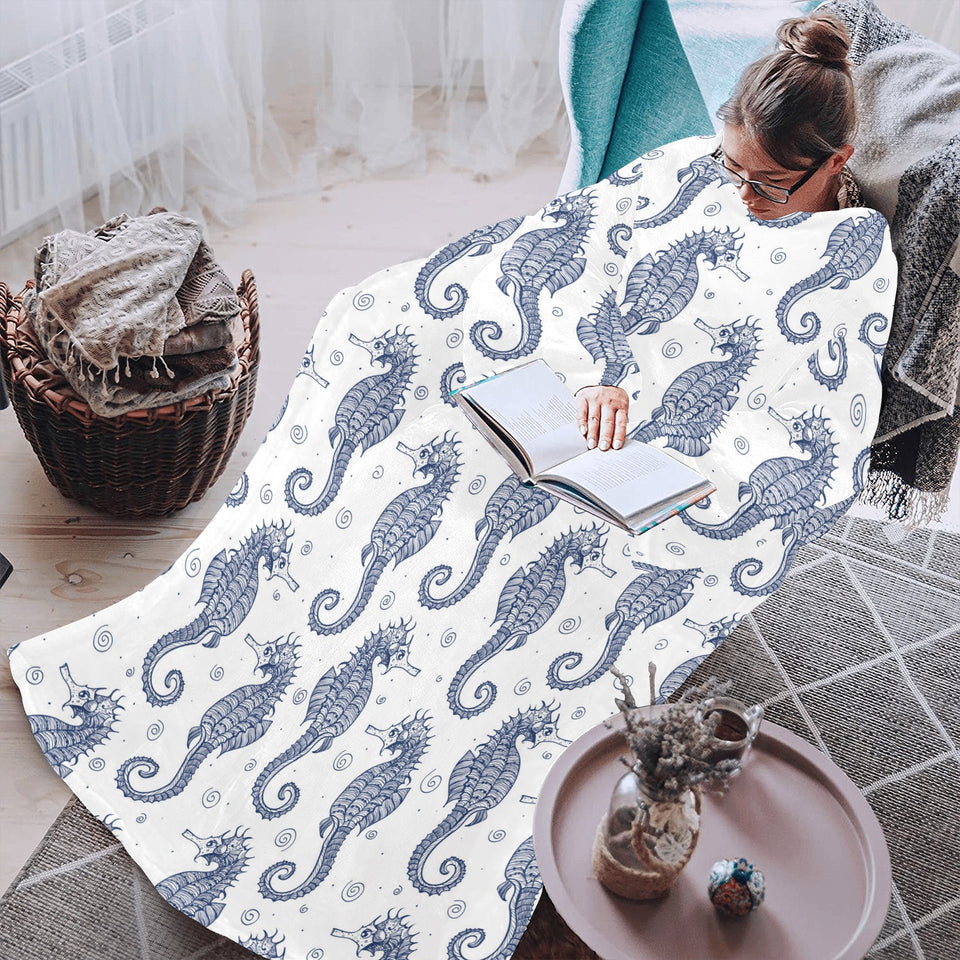 Seahorse pattern background Blanket Robe with Sleeves