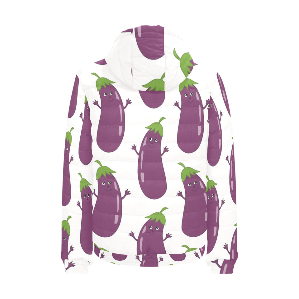 Eggplant Pattern Print Design 01 Men's Padded Hooded Jacket