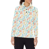 Coral Reef Pattern Print Design 02 Women's Long Sleeve Polo Shirt