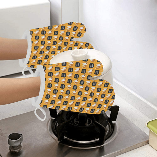 English Bulldog Pattern Print Design 04 Heat Resistant Oven Mitts