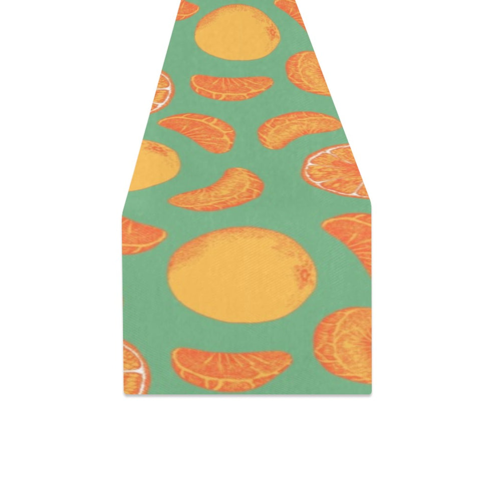 orange fruit pattern green background Table Runner