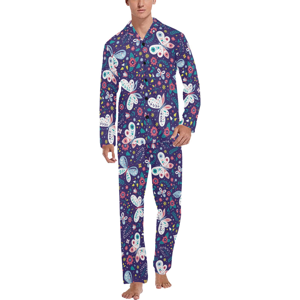 Colorful butterfly flower pattern.eps Men's Long Pajama Set