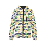 Pineapples pattern striped background Women's Padded Hooded Jacket