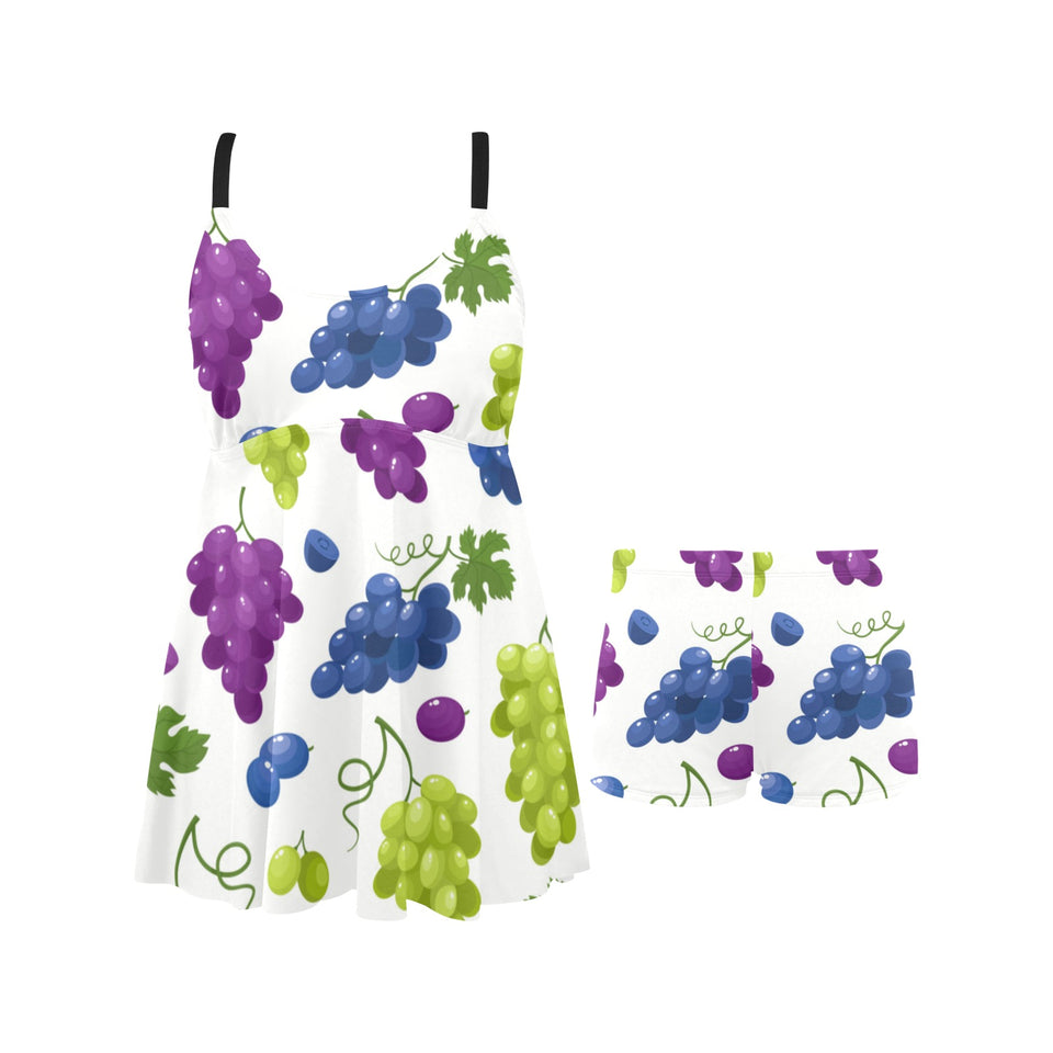 Grape pattern Chest Sexy Pleated Two Piece Swim Dress