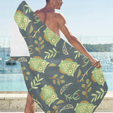 Cute owls leaves pattern Beach Towel