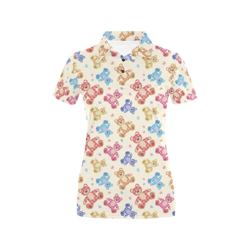 Teddy Bear Pattern Print Design 05 Women's All Over Print Polo Shirt