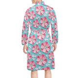 3D sakura cherry blossom pattern Men's Long Sleeve Belted Night Robe