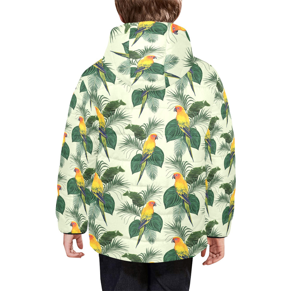 Beautiful parrot palm leaves pattern Kids' Boys' Girls' Padded Hooded Jacket