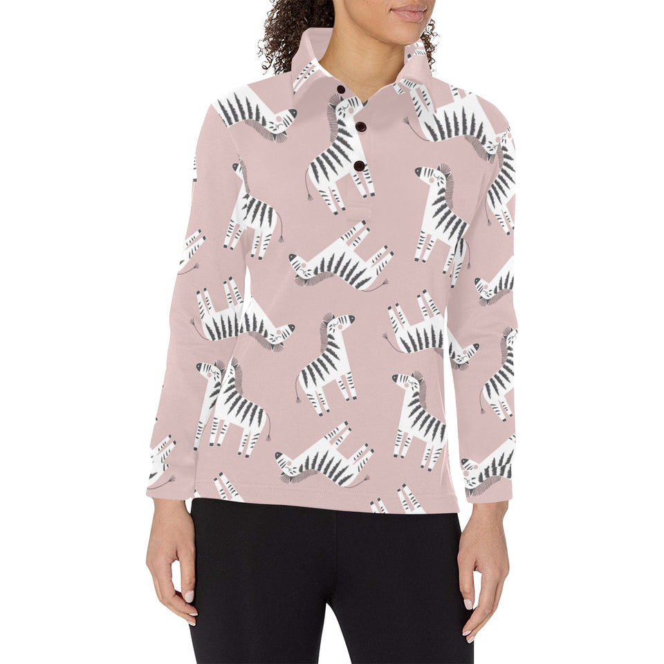 Cute zebra pattern Women's Long Sleeve Polo Shirt