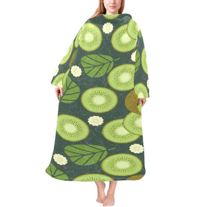 Whole sliced kiwi leave and flower Blanket Robe with Sleeves