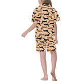 Dachshund floral background Kids' Boys' Girls' V-Neck Short Pajama Set