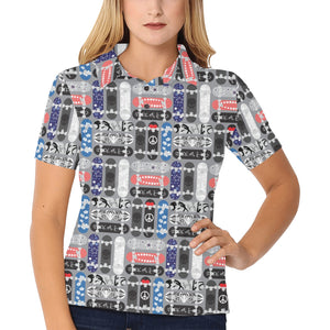 Skate Board Pattern Print Design 04 Women's All Over Print Polo Shirt