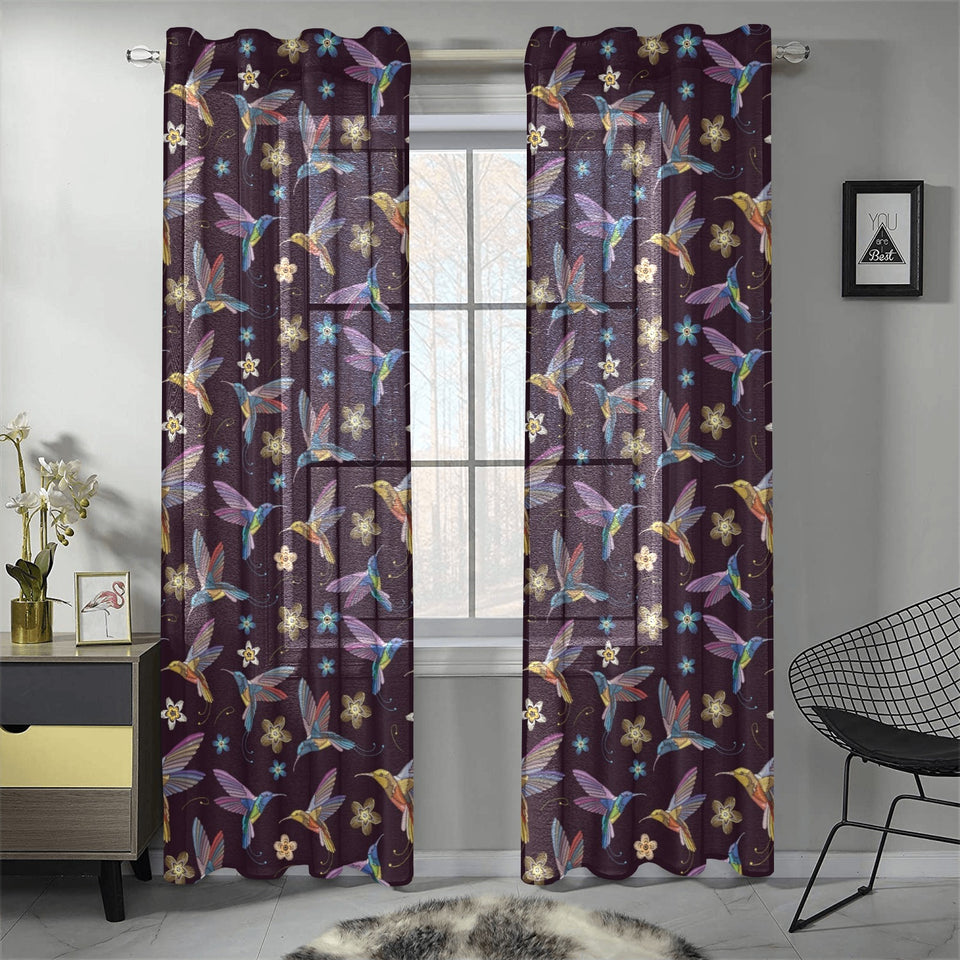 Hummingbird Pattern Print Design 04 Gauze Curtain