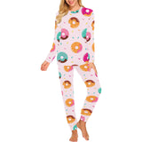 Donut pattern glaze pink background Women's All Over Print Pajama Set