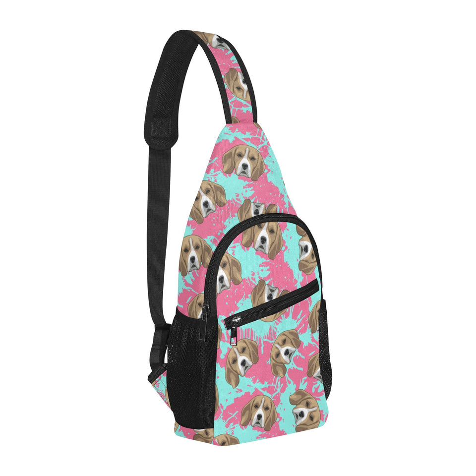 Beagle muzzles turquoise paint splashes pink patte All Over Print Chest Bag