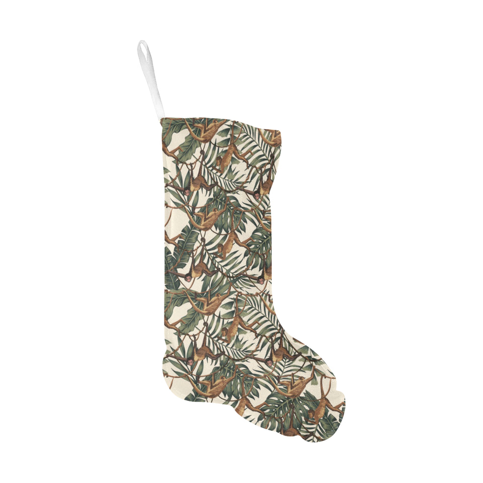 Monkey tropical leaves background Christmas Stocking