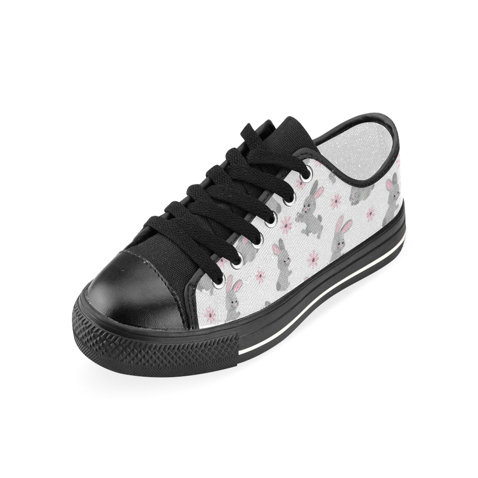 Watercolor cute rabbit pattern Women's Low Top Canvas Shoes Black