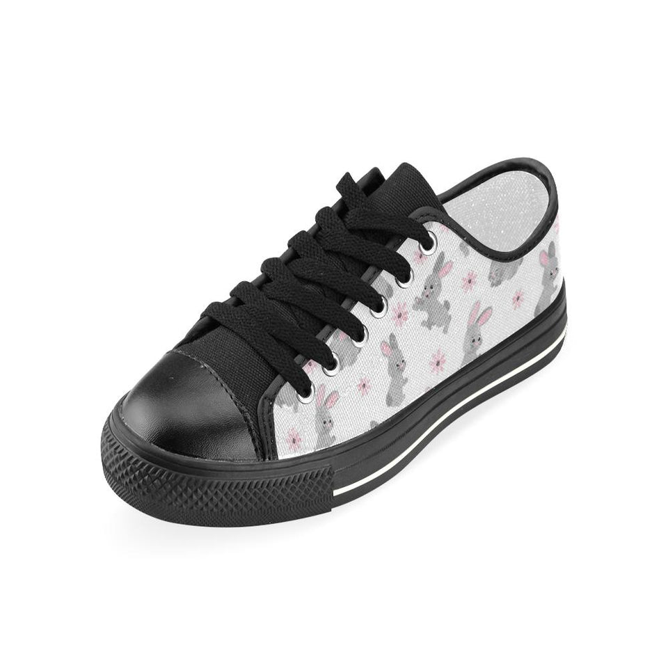 Watercolor cute rabbit pattern Kids' Boys' Girls' Low Top Canvas Shoes Black