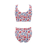 British Pattern Print Design 01 Chest Bowknot High Waisted Bikini Swimsuit
