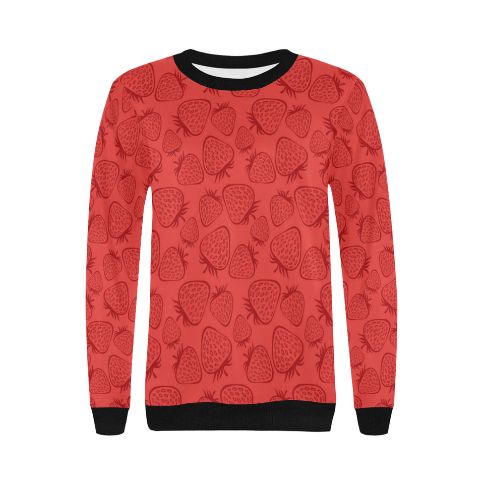 strawberry pattern red background Women's Crew Neck Sweatshirt