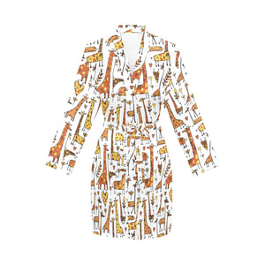 Giraffe Pattern Print Design 04 Women's Long Sleeve Belted Night Robe