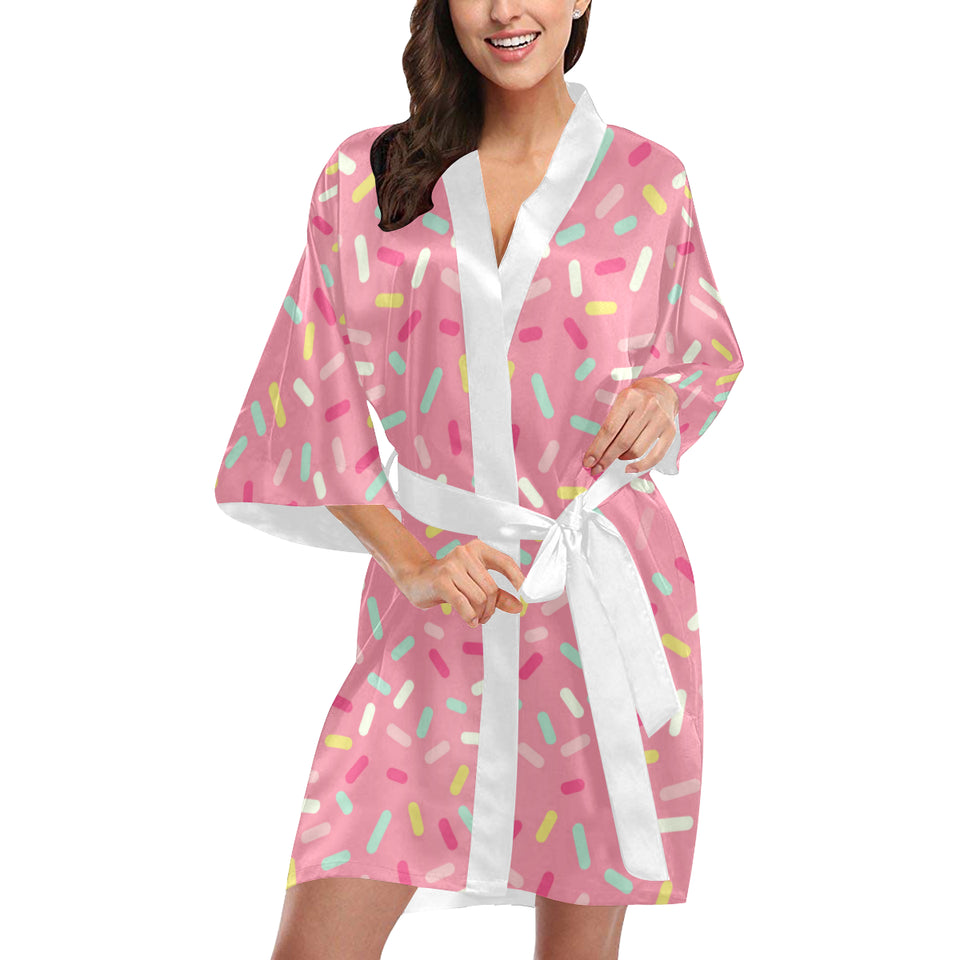 Pink donut glaze candy pattern Women's Short Kimono Robe