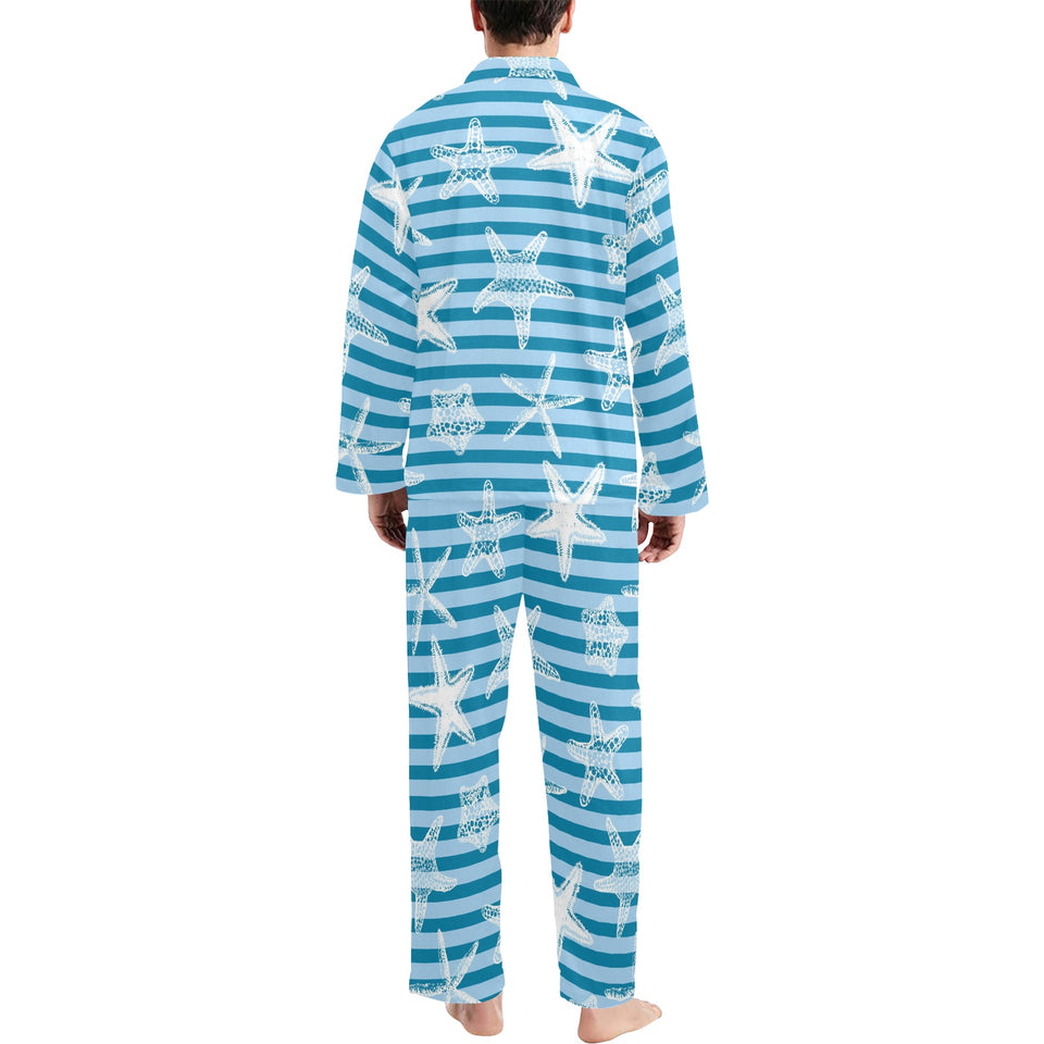 Starfish blue blackground Men's Long Pajama Set